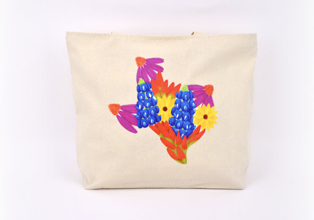 Texas Wildflowers Zippered Tote Bag | Good Cheer Paper Co