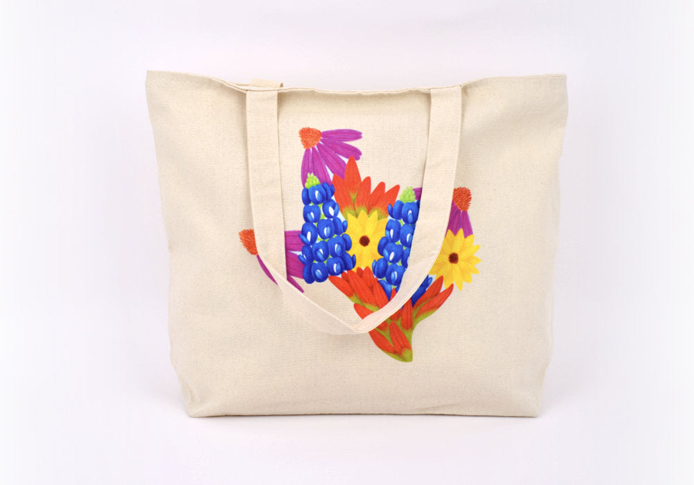 Texas Wildflowers Zippered Tote Bag | Good Cheer Paper Co