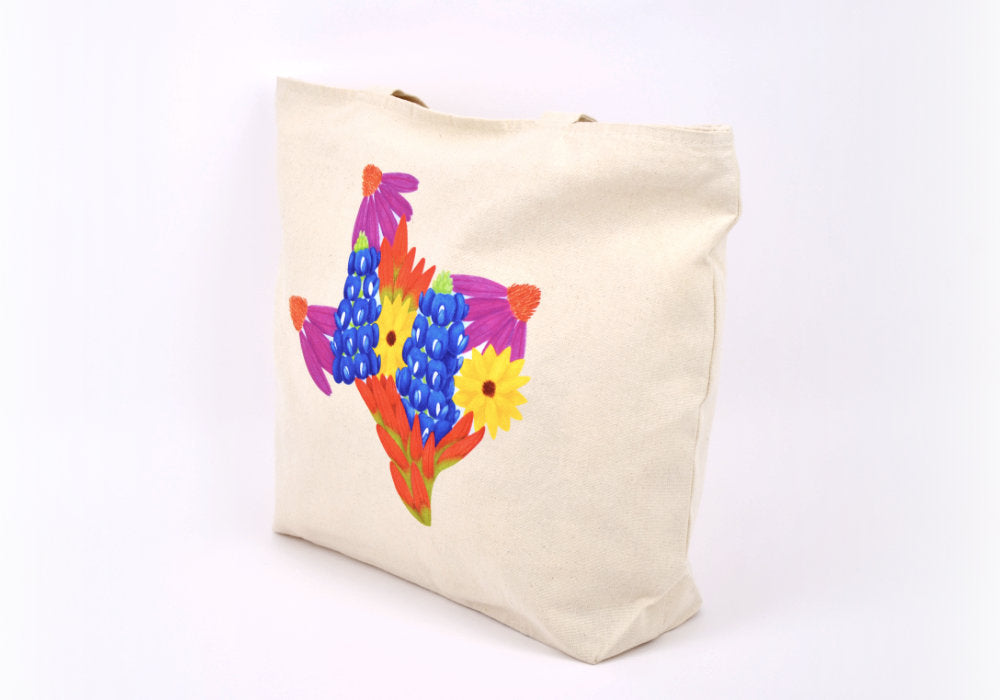 Texas Wildflowers Zippered Tote Bag | Good Cheer Paper Co