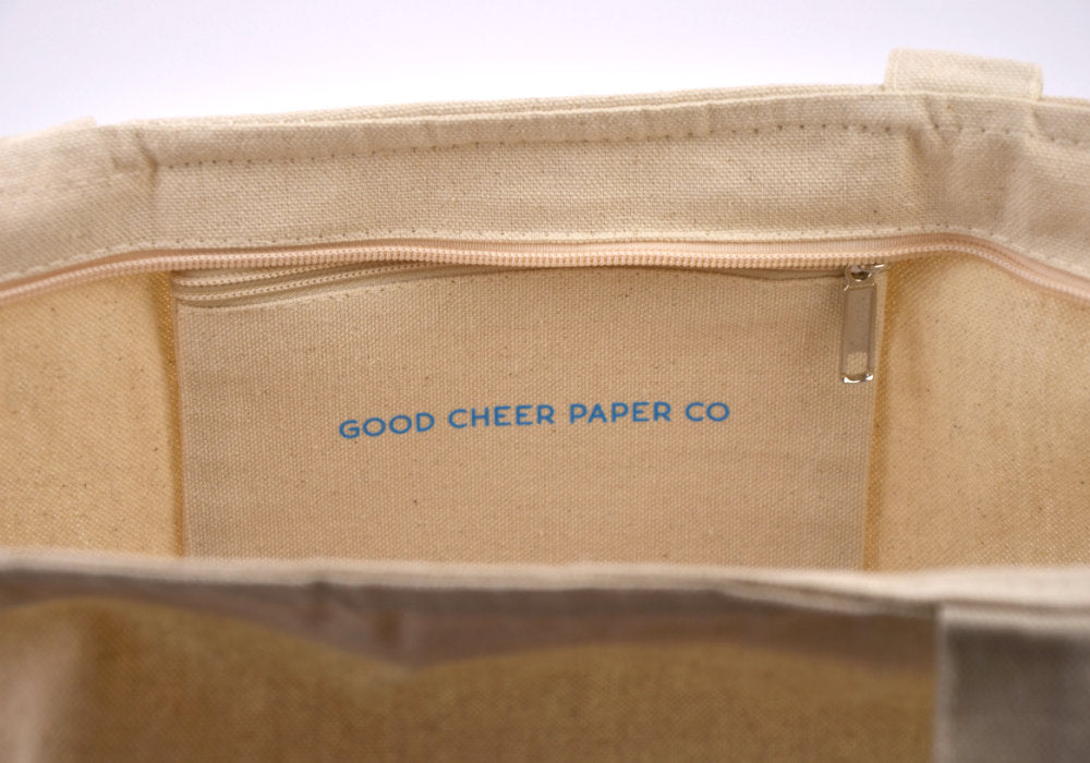 Inside Zippered Pocket of Zippered Tote Bag | Good Cheer Paper Co