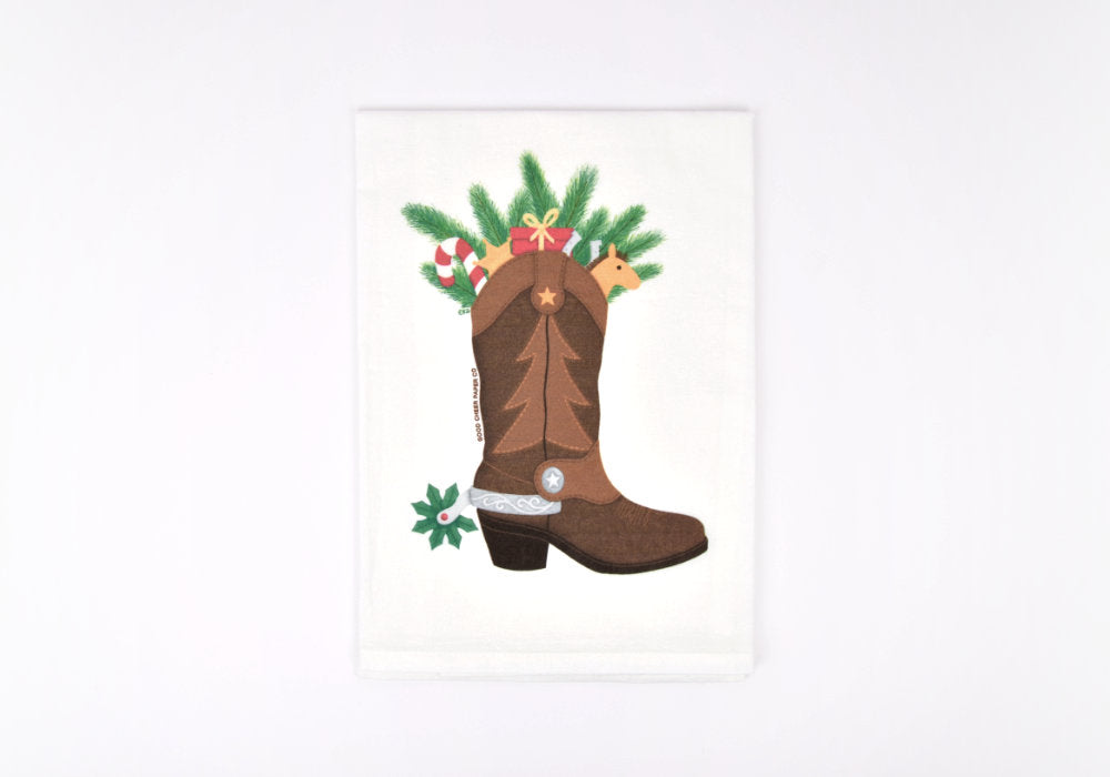 Christmas Cowboy Boot Flour Sack Towel | Good Cheer Paper Co