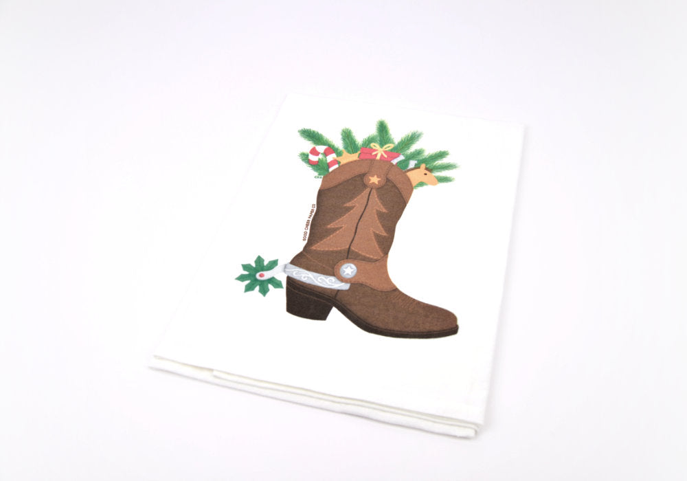 Christmas Cowboy Boot Flour Sack Towel | Good Cheer Paper Co