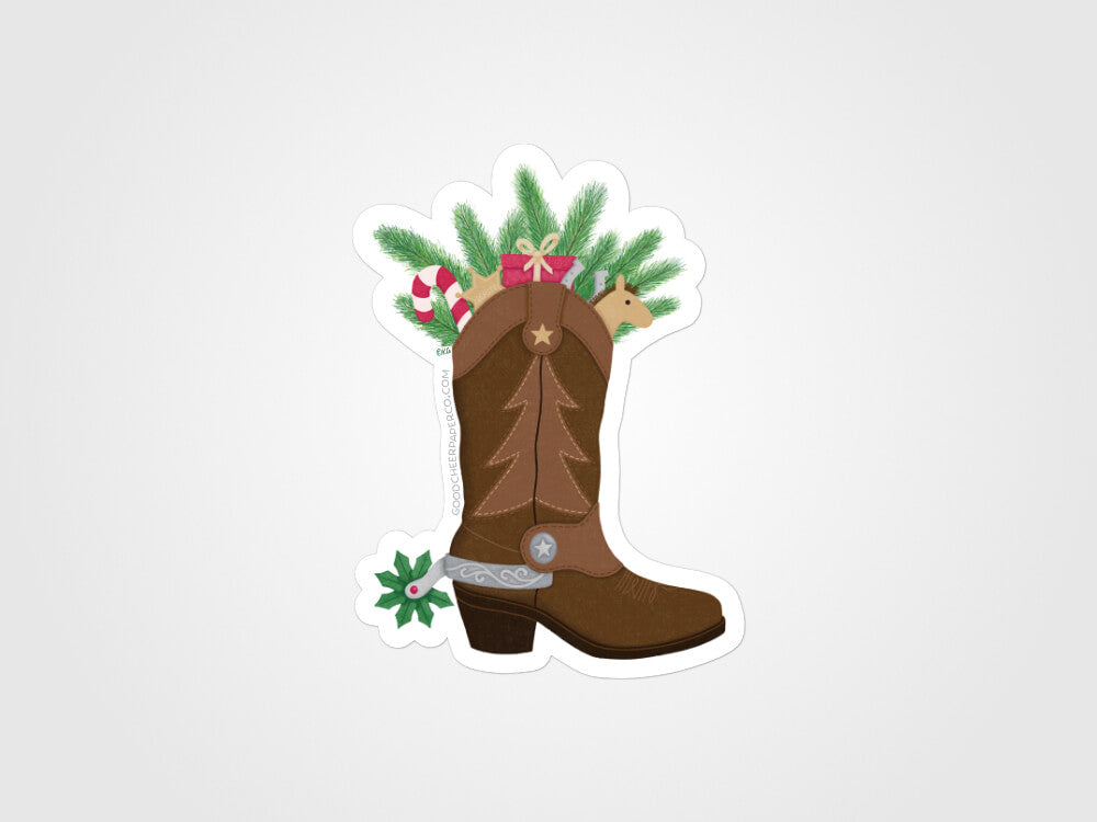 Christmas Cowboy Boot Sticker | Good Cheer Paper Co