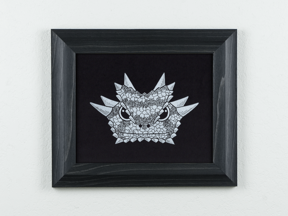 Horned Frog on black paper