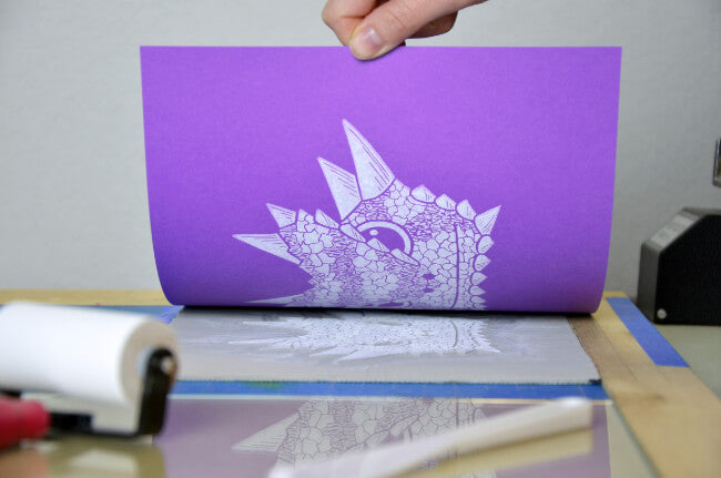 Pulling the finished Horned Frog print