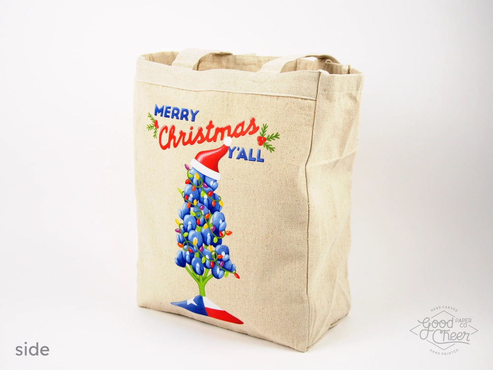 Christmas Texas Bluebonnet Tote Bag Side