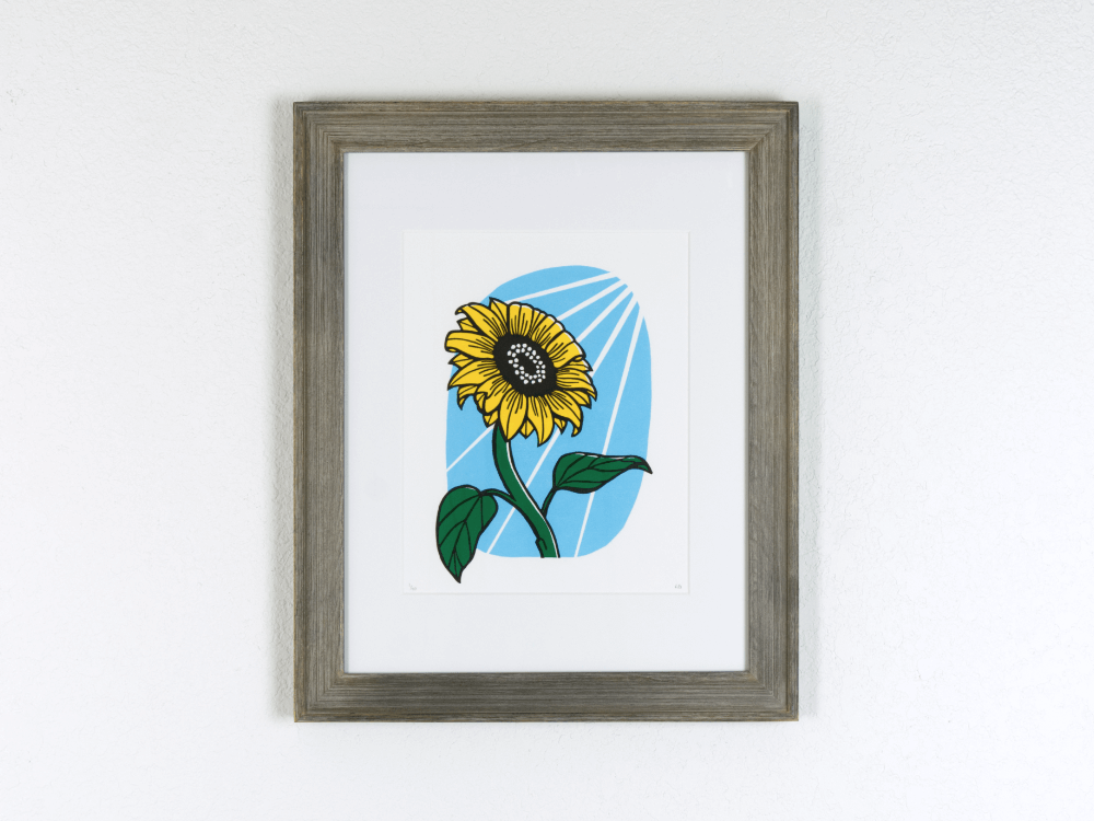 Sunflower Original Linocut | Good Cheer Paper Co