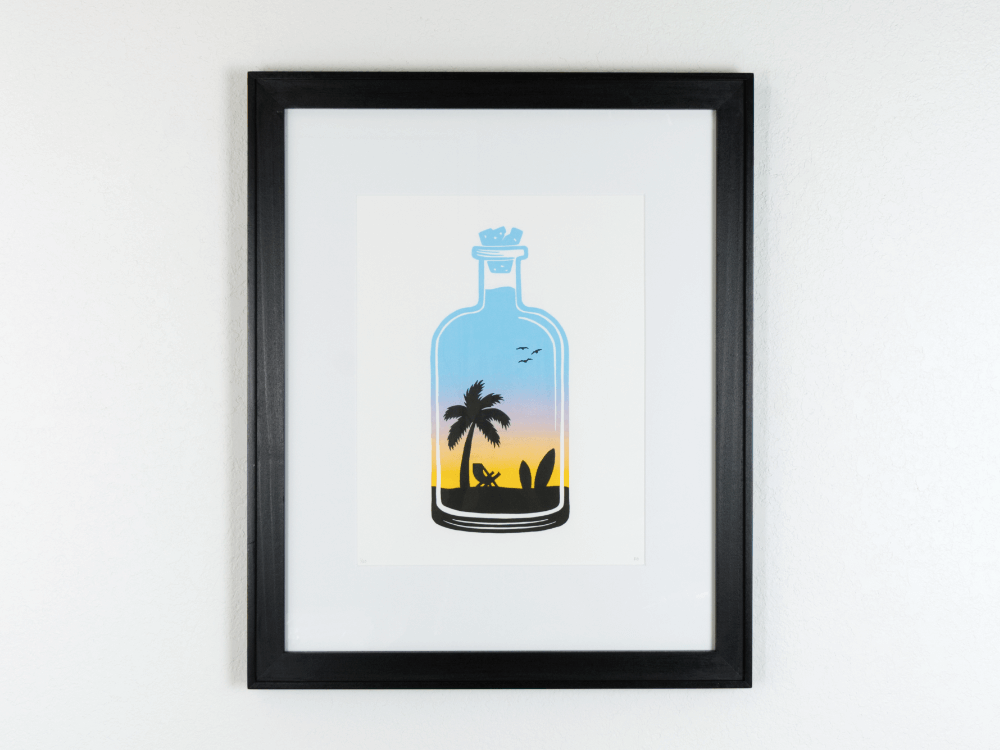 Surfin Sunrise Original Linocut | Good Cheer Paper Co