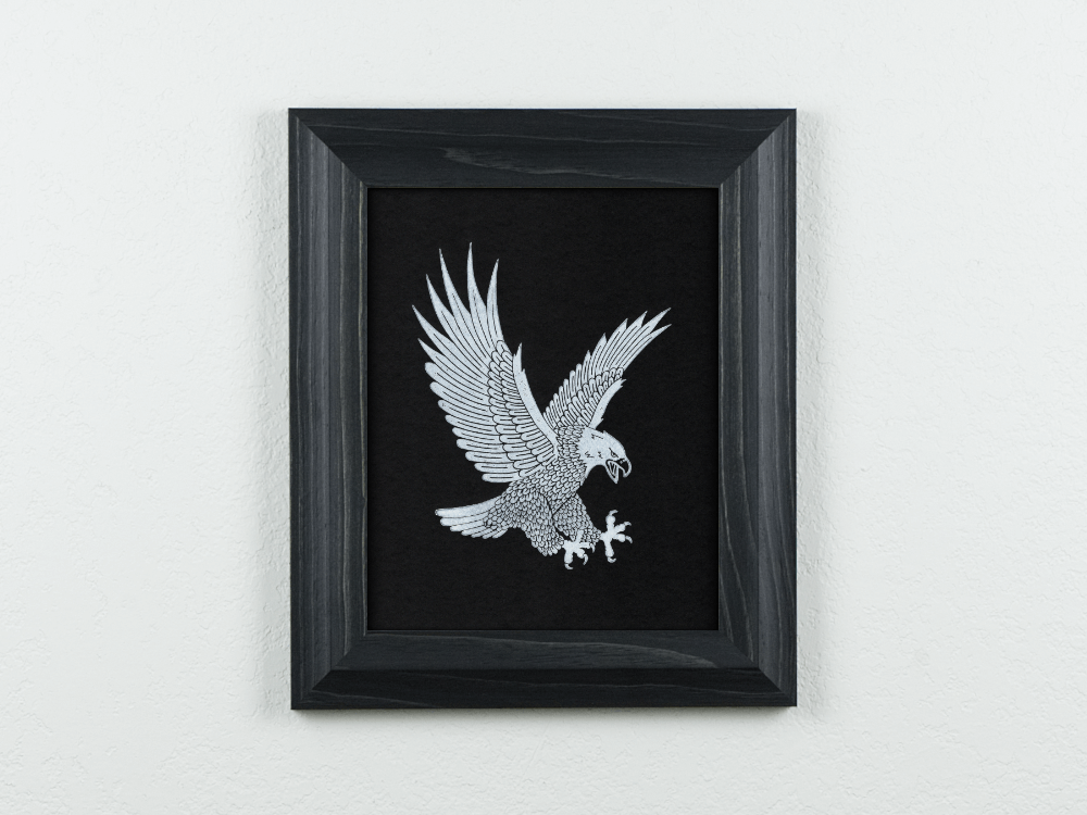 Eagle linocut white ink on black paper