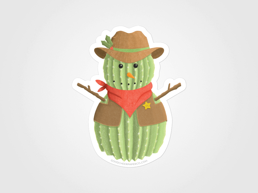 Cactus Snowman Sticker | Good Cheer Paper Co